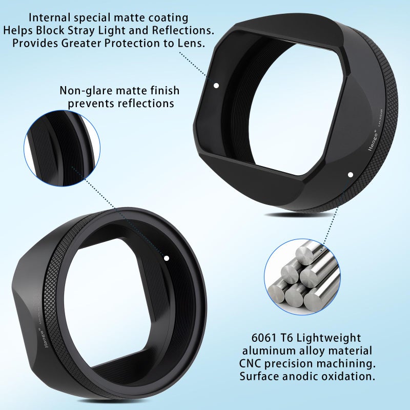 Haoge LH-X54B Square Metal Lens Hood with 49mm Adapter Ring for Fujifilm X100VI Fuji X100V Camera Black - Image 5